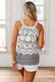Floral Lace Crochet Grey Ruffle Layered Tank Top