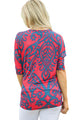 Red Blue Damask Print Half Sleeve Top