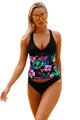 Vibrant Floral Splice 2pcs Tankini Swimsuit