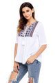 Embroidered Neck 3/4 Sleeve White Crepe Top