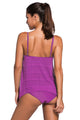 Purple Lace Overlay Spaghetti Straps Tankini Swimsuit