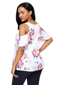 Pink Floral Print White Background Womens Top
