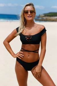 Black Strappy Crisscross 2pcs Tankini Swimsuit