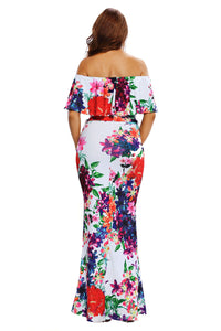 Multi-color Floral Print Off-the-shoulder Maxi Dress