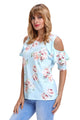 Light Blue Floral Cold Shoulder Top with Ruffle Sleeve