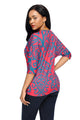 Red Blue Damask Print Half Sleeve Top