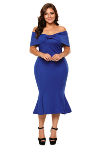 Blue Plus Size Off Shoulder Mermaid Midi Dress