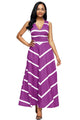Purple V Neck Cut out Back Printed Maxi Dress