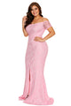 Pink Plus Size Off Shoulder Lace Gown