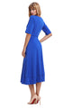 Blue Half Sleeve V Neck High Waist Flared Dress