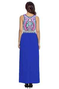 Stylish Aztec Print Sleeveless Royal Blue Maxi Dress