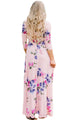 Pink Blooming Flower Print Wrap V Neck Boho Dress
