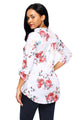 White Red Floral Print Slight V Neck Blouse