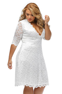 Womens Scalloped Trim White Plus Size Lace Dress