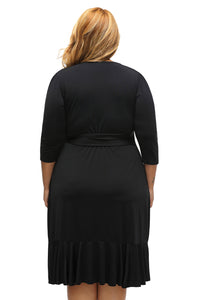 Black Whimsy Wrap Flounce Plus Size Dress