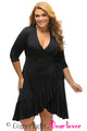 Black Whimsy Wrap Flounce Plus Size Dress
