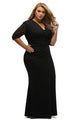 Full-figured Womens Elegant Half Sleeves Black Gown