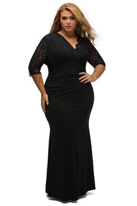 Full-figured Womens Elegant Half Sleeves Black Gown