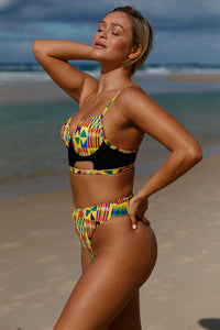 Yellowish African Print Cut out High Waist Swimsuit