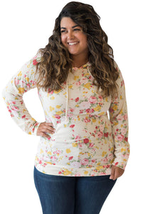 Hooded Floral Sweatshirt with Drawstring