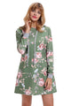 Green Floral Print Drawstring Hoodie Dress