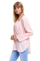 Pink Choker Cut out V Neck Blouse with Keyhole Back