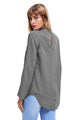 Gray Choker Cut out V Neck Blouse with Keyhole Back