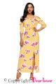Yellow Cold Shoulder Floral Slit Maxi Dress