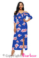 Blue Cold Shoulder Floral Slit Maxi Dress