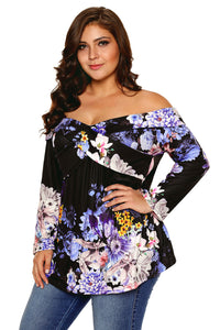 Black Floral Off Shoulder Crisscross Top