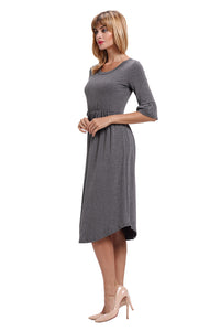 Gray Ruffle Sleeve Midi Jersey Dress