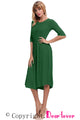 Green Ruffle Sleeve Midi Jersey Dress