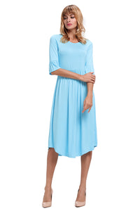 Blue Ruffle Sleeve Midi Jersey Dress