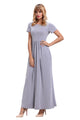 Gray Short Sleeve Ruched Waist Maxi Dress