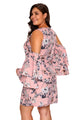 Pink Cold Shoulder Floral Print Plus Size Dress