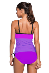 Purple Blue Colorblock 2pcs Tankini Swimsuit