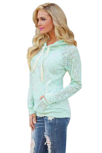 Light Green Lace Accent Kangaroo Pocket Hoodie