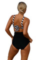 Black White Zigzag Cross Front Bikini High Waist Swimsuit