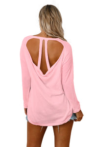 Pink Open Back Detail Long Sleeve Loose Fit Sweater