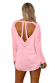 Pink Open Back Detail Long Sleeve Loose Fit Sweater
