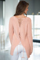 Pink Never Look Back Lace Up Sweater
