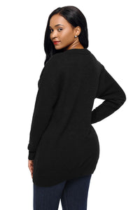 Black Chic Long Sleeve Sweater with Lace up Neckline