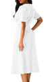 White Split Neck Short Sleeve Midi Dress with Bowknots