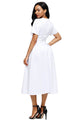 White Split Neck Short Sleeve Midi Dress with Bowknots
