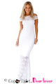 White Bardot Lace Fishtail Maxi Dress