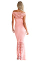 Pink Bardot Lace Fishtail Maxi Dress