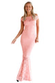 Pink Bardot Lace Fishtail Maxi Dress