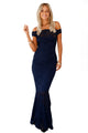 Navy Bardot Lace Fishtail Maxi Dress
