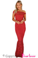 Red Bardot Lace Fishtail Maxi Dress