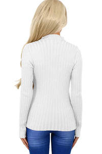 White Ribbed Choker Neck Sweater